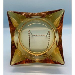 VINTAGE ASHTRAY 5.5” SQUARE AMBER GLASS MAD MEN MANCAVE MCM